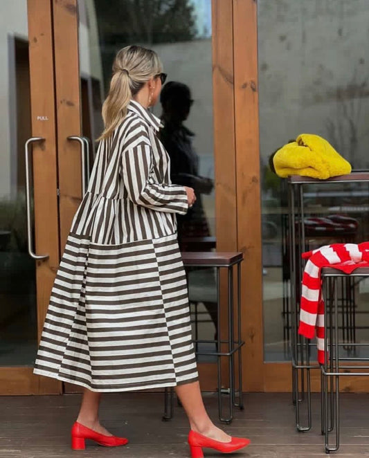 Vestido Riscas castanho