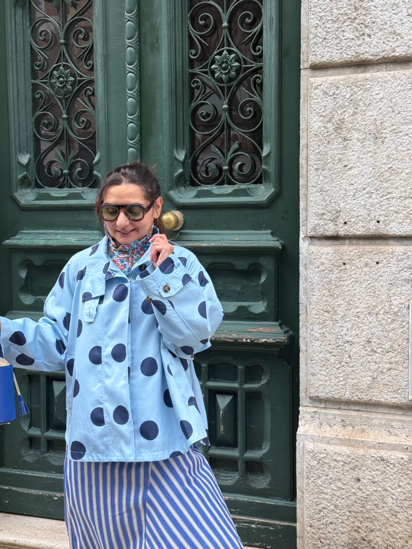 Casaco/ gabardine polka dots Azul