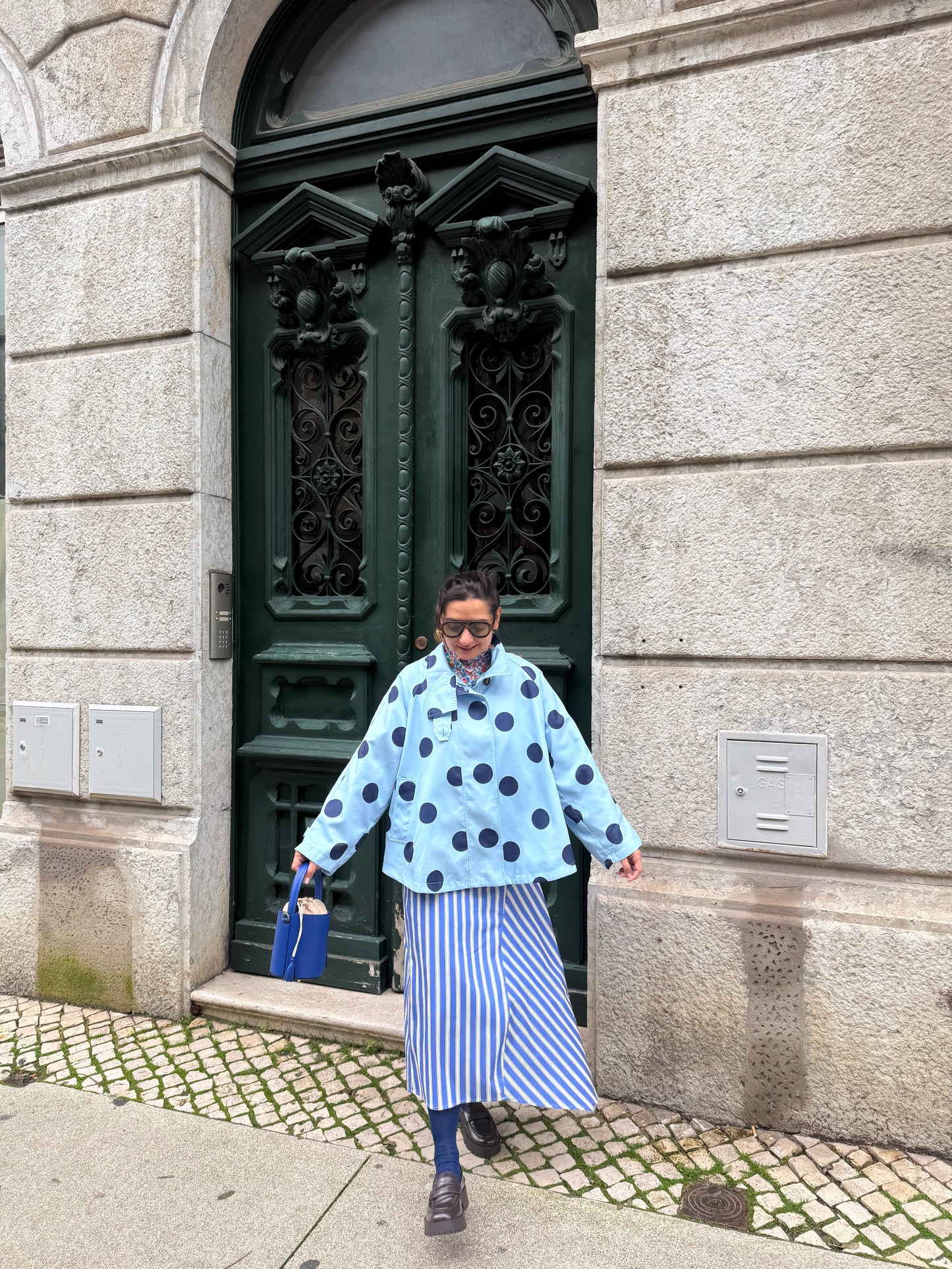 Casaco/ gabardine polka dots Azul