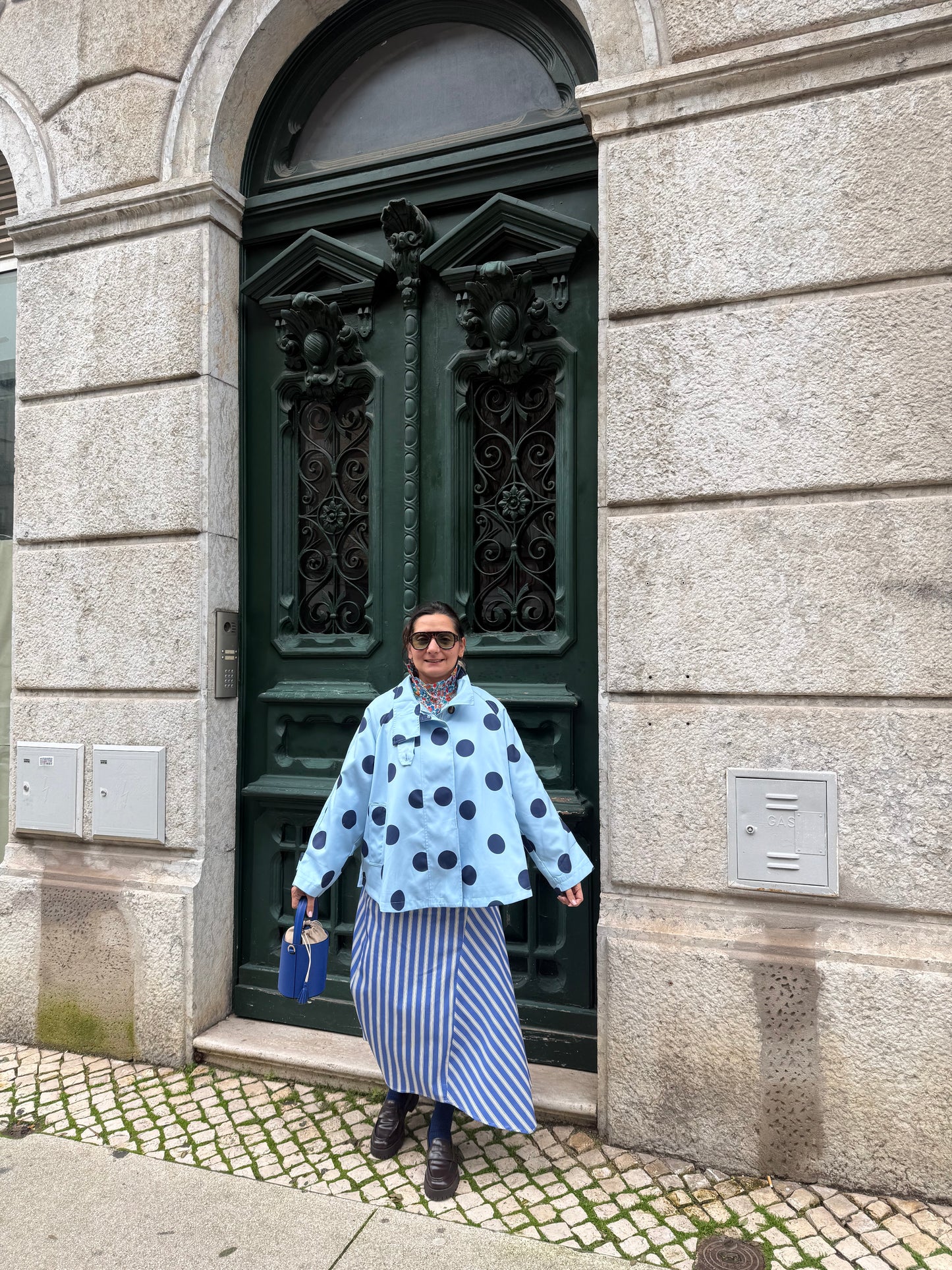 Casaco/ gabardine polka dots Azul