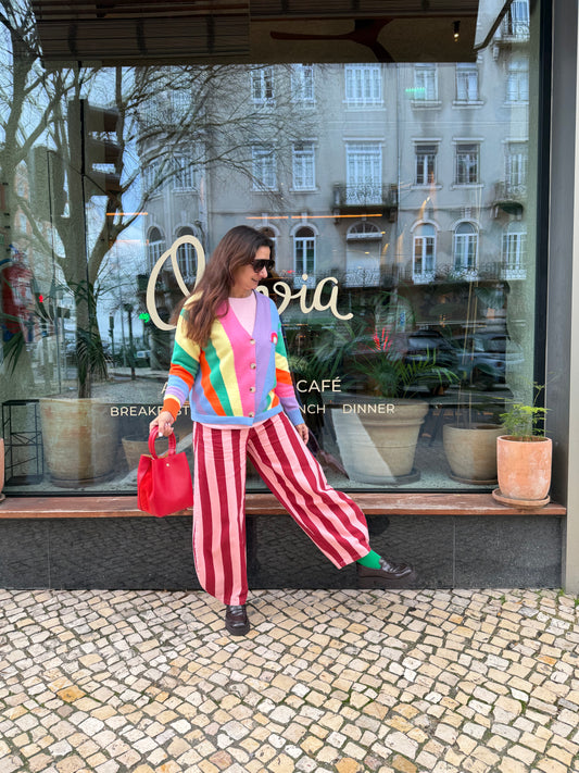 Calças Madrid vermelho com rosa