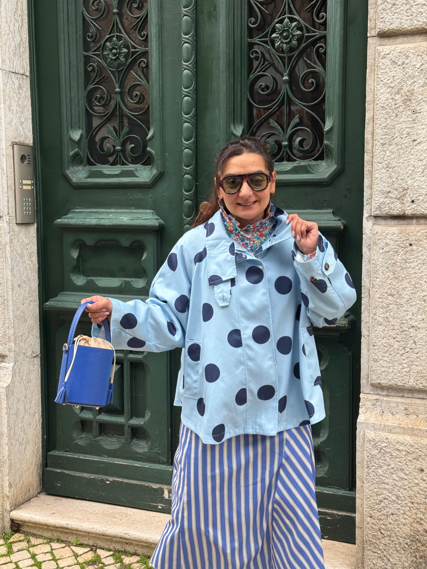 Casaco/ gabardine polka dots Azul