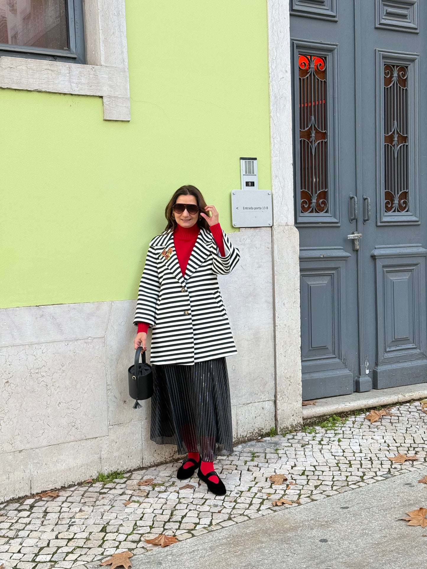 Casaco de riscas preto