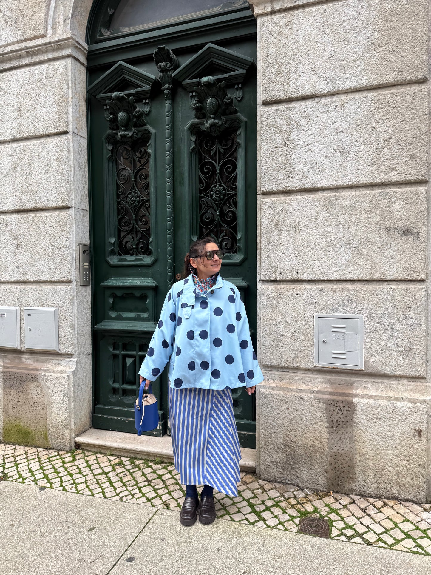 Casaco/ gabardine polka dots Azul