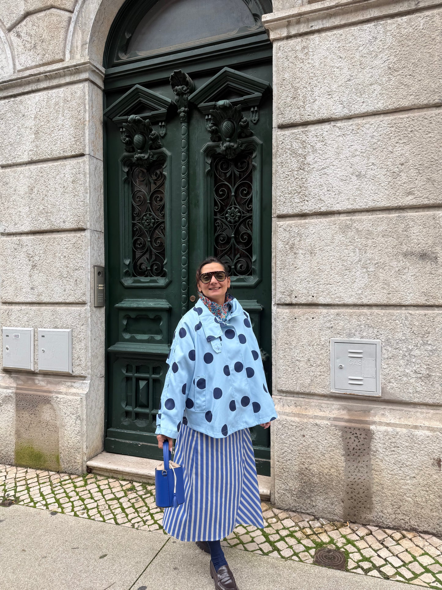 Casaco/ gabardine polka dots Azul