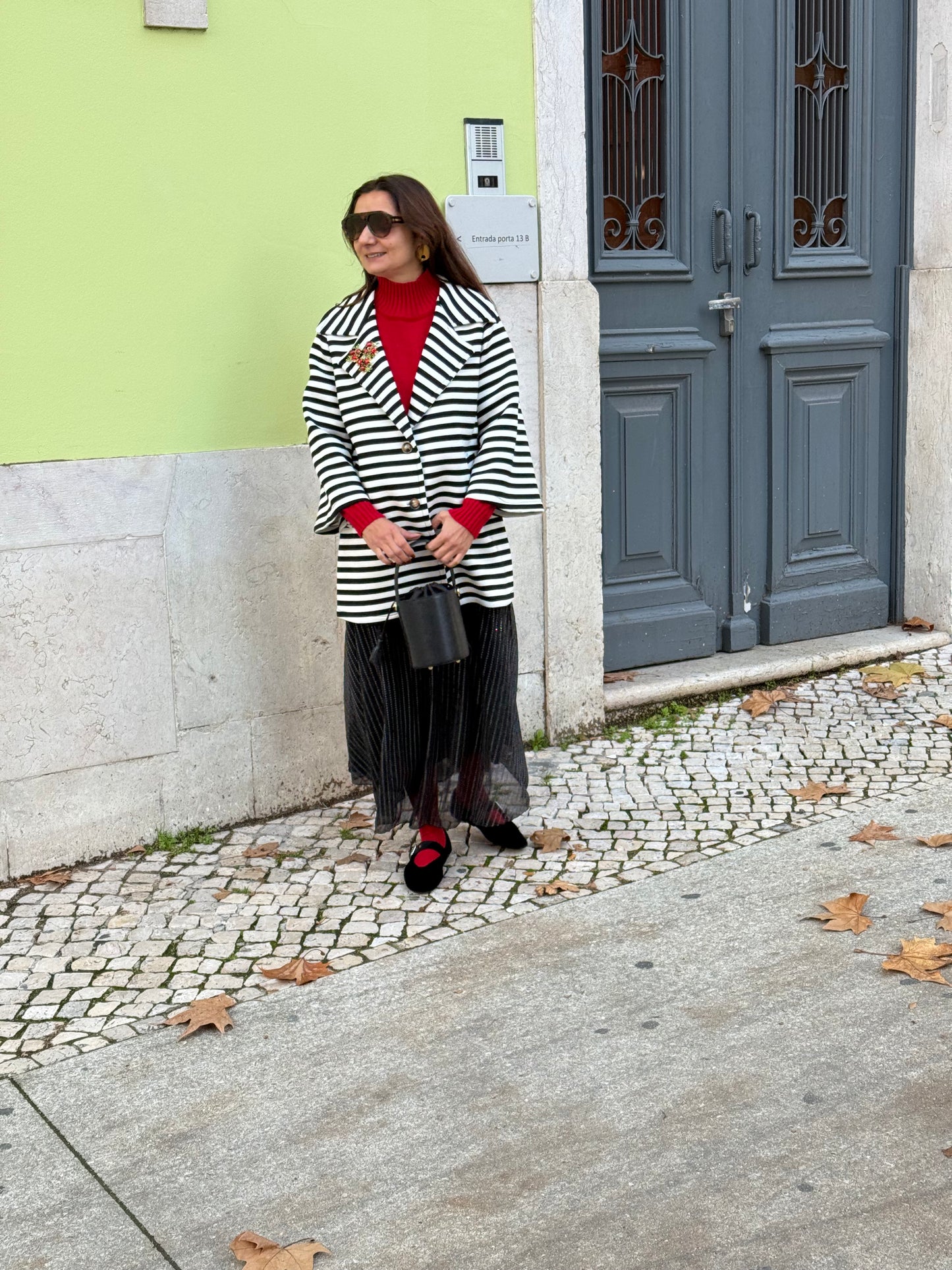 Casaco de riscas preto