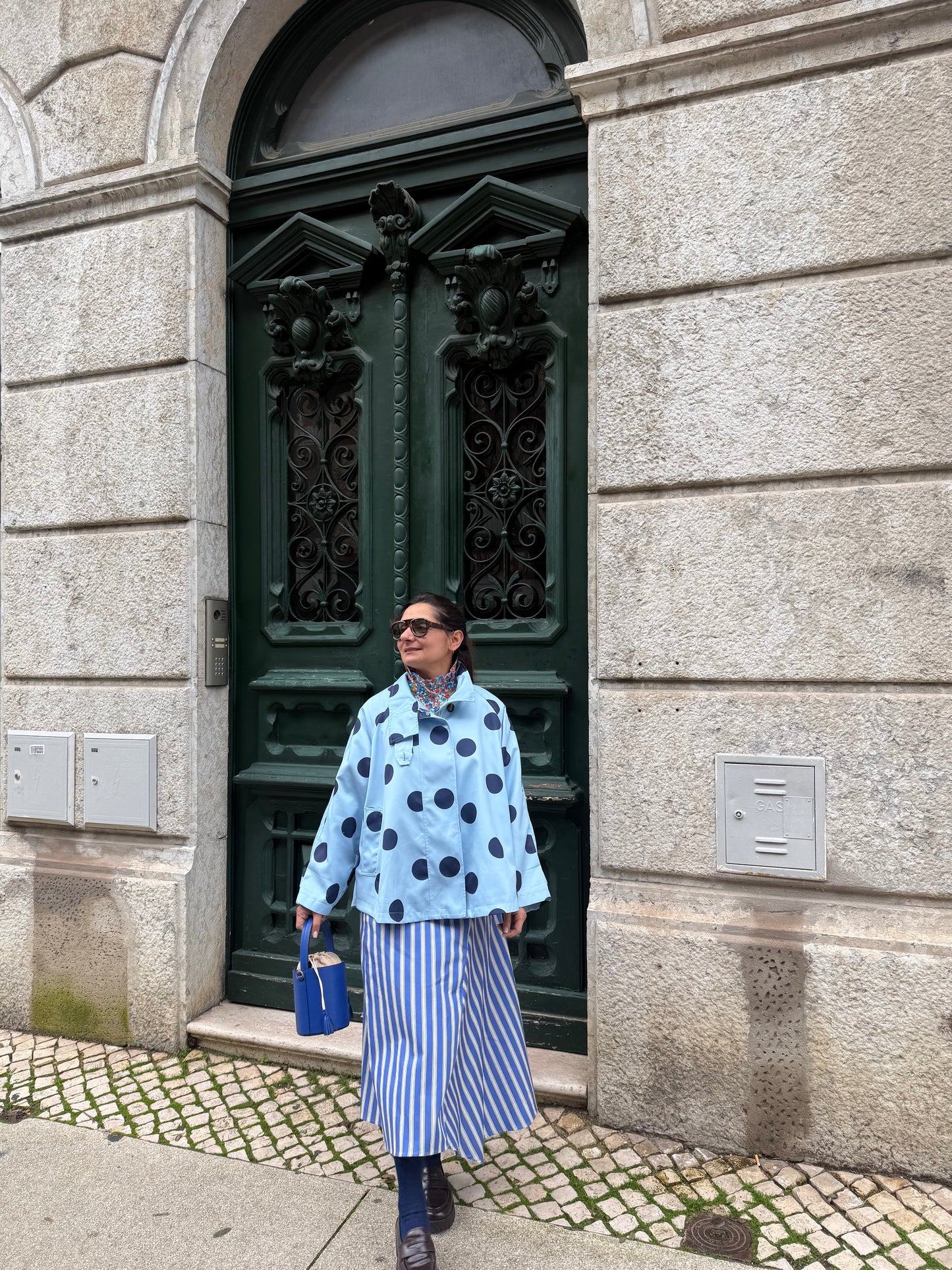 Casaco/ gabardine polka dots Azul