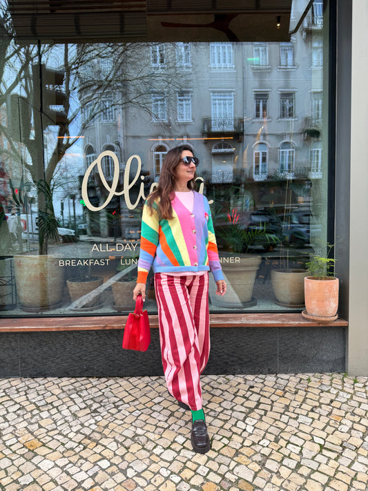 Calças Madrid vermelho com rosa