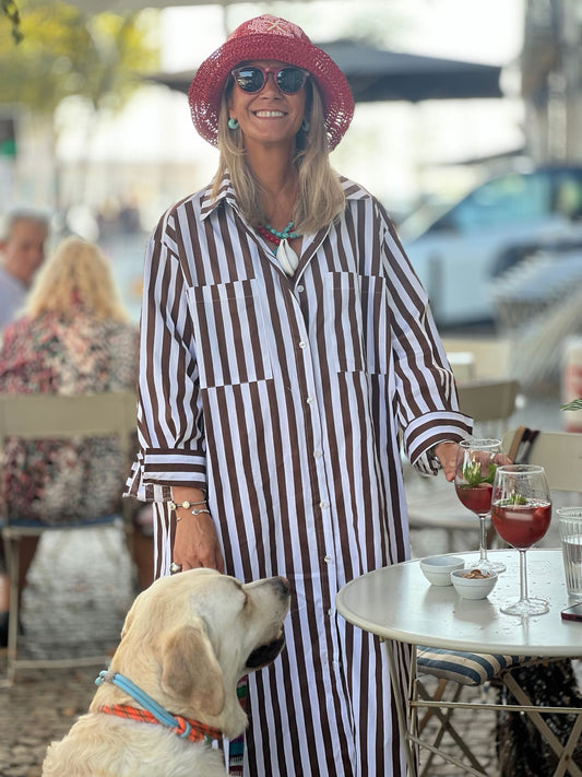 Vestido de riscas castanho Nova coleção