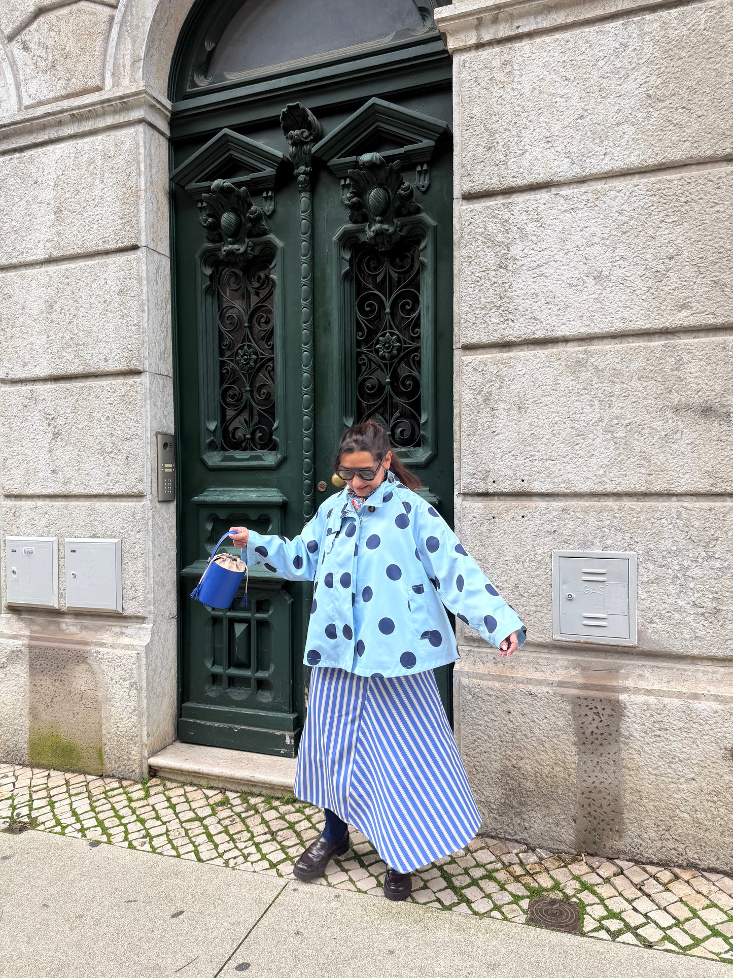 Casaco/ gabardine polka dots Azul