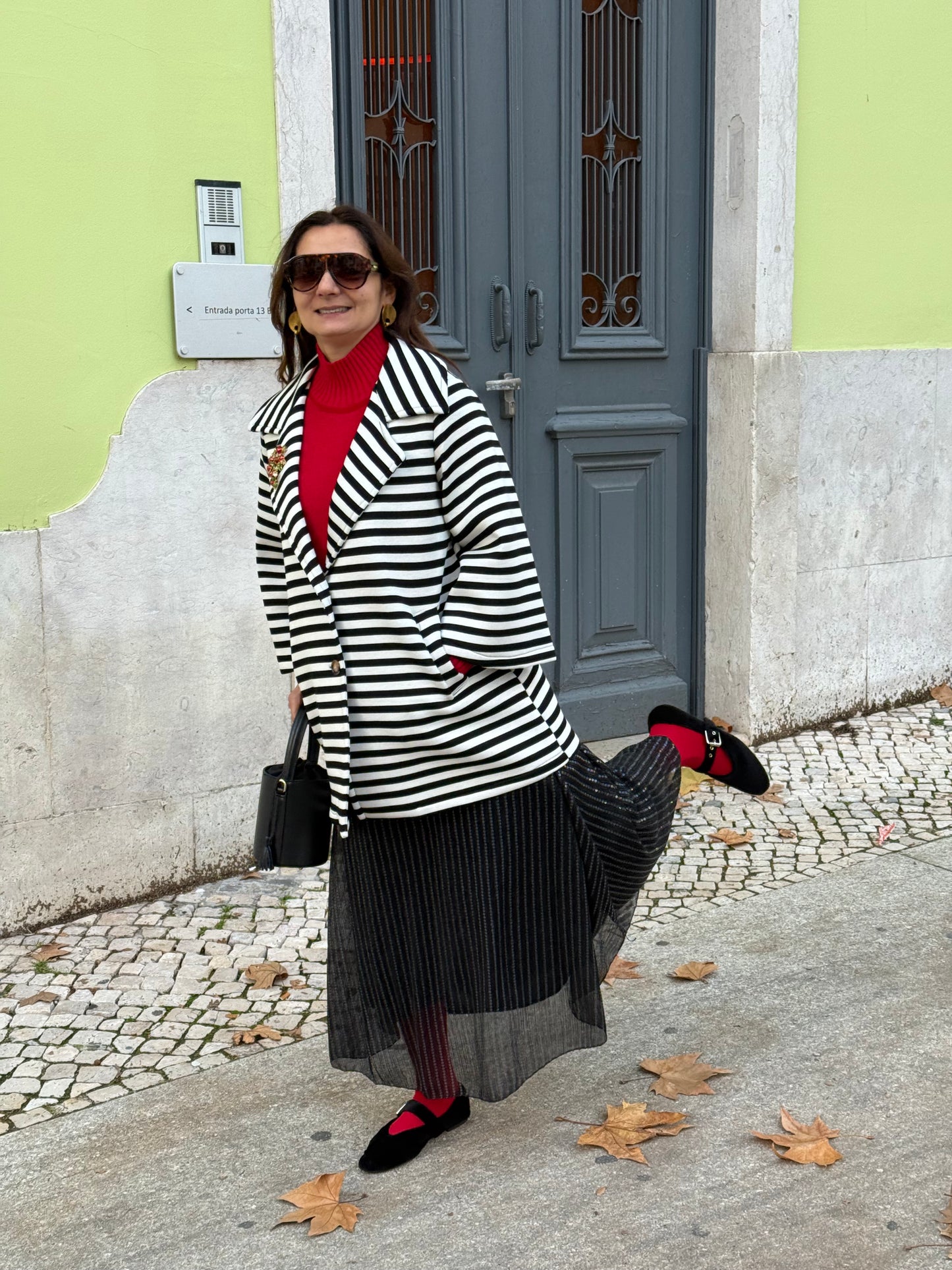 Casaco de riscas preto