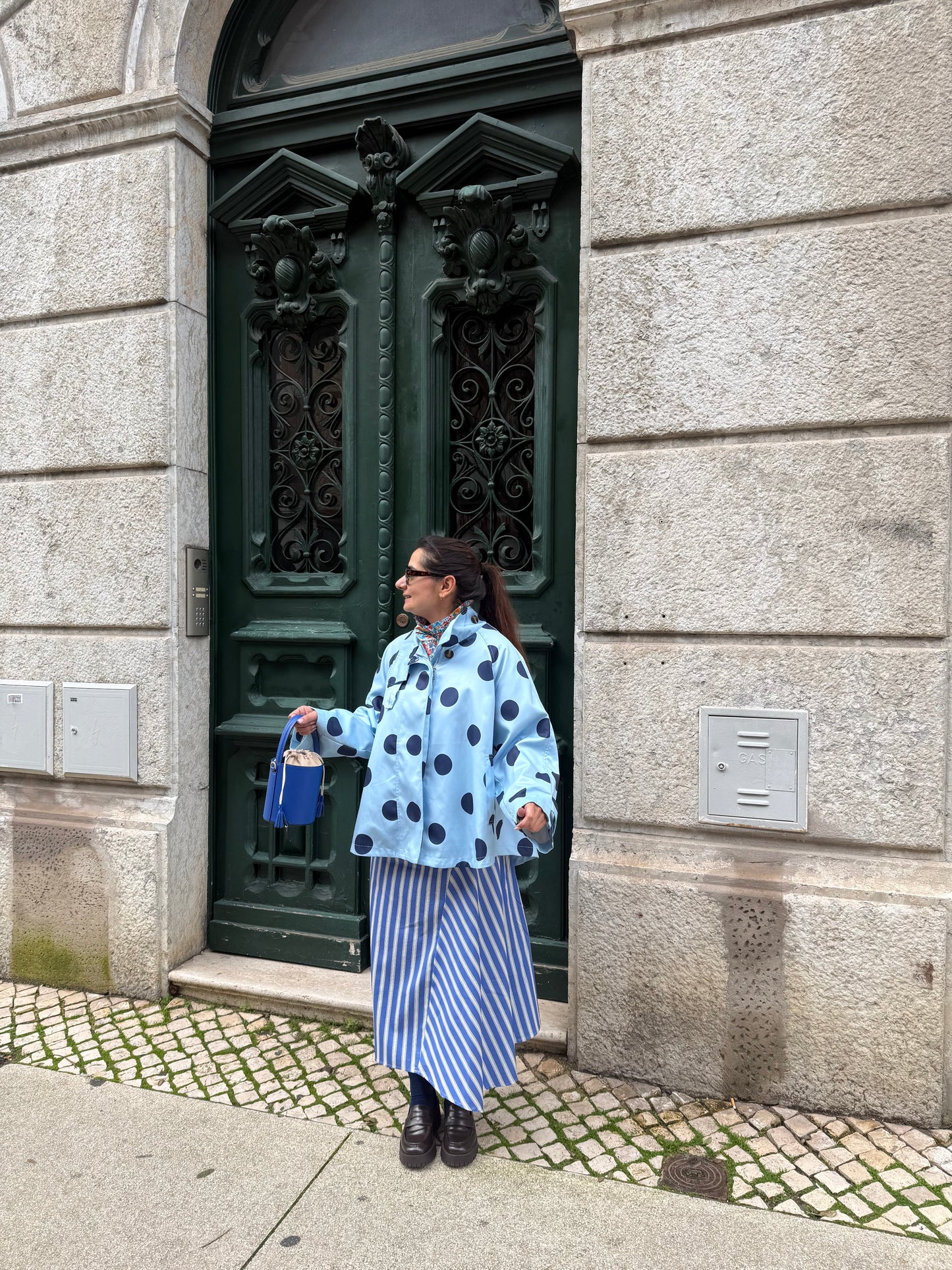 Casaco/ gabardine polka dots Azul