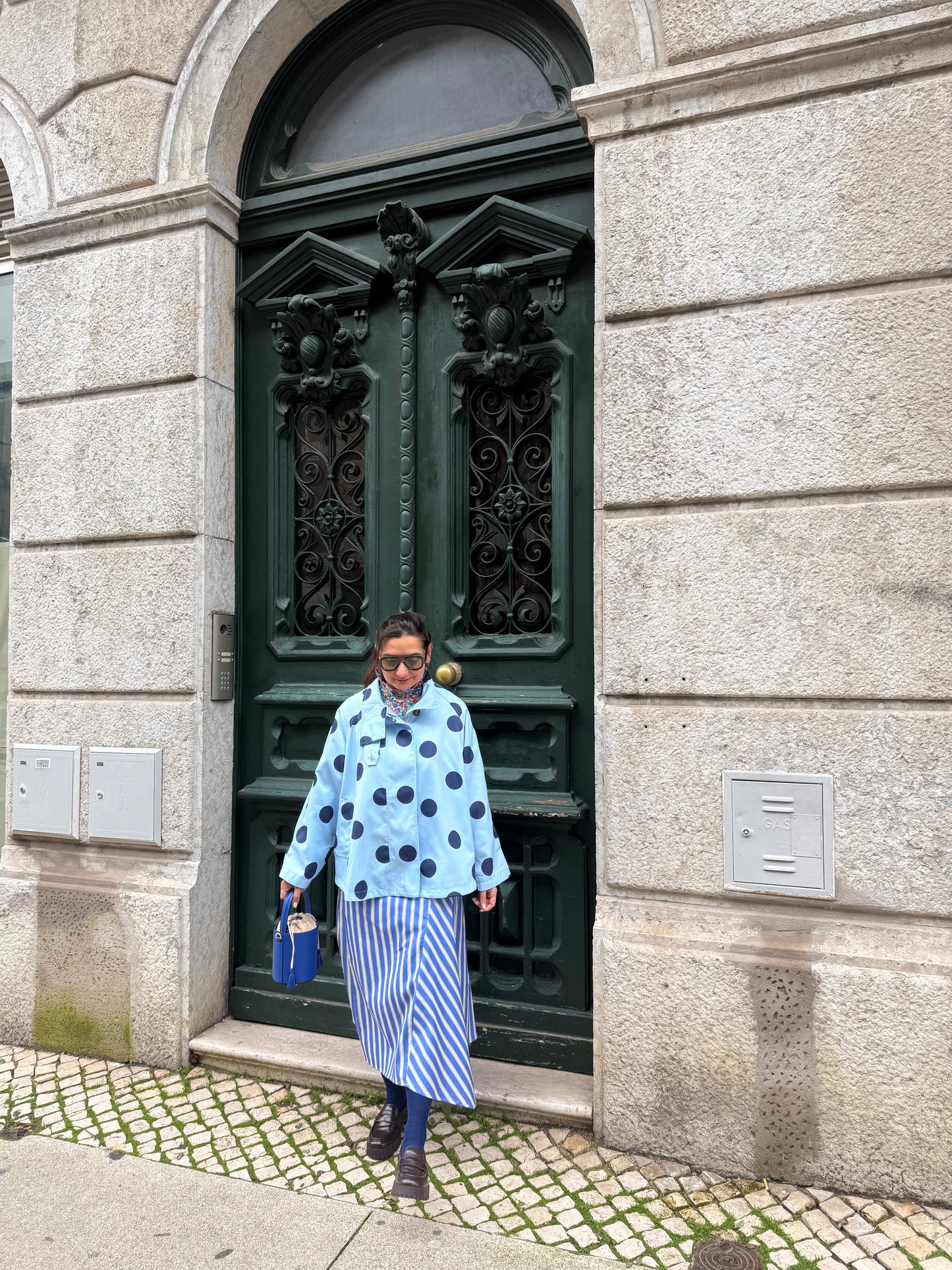 Casaco/ gabardine polka dots Azul